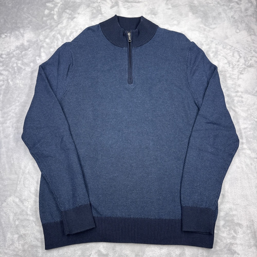 BROOKS BROTHERS Supima Cotton 1/4 Zip Pullover Sweater Mens L Blue Textured